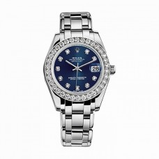 ROLEX Pearlmaster 34 81299 White Gold Watch (Blue Set with Diamonds)
